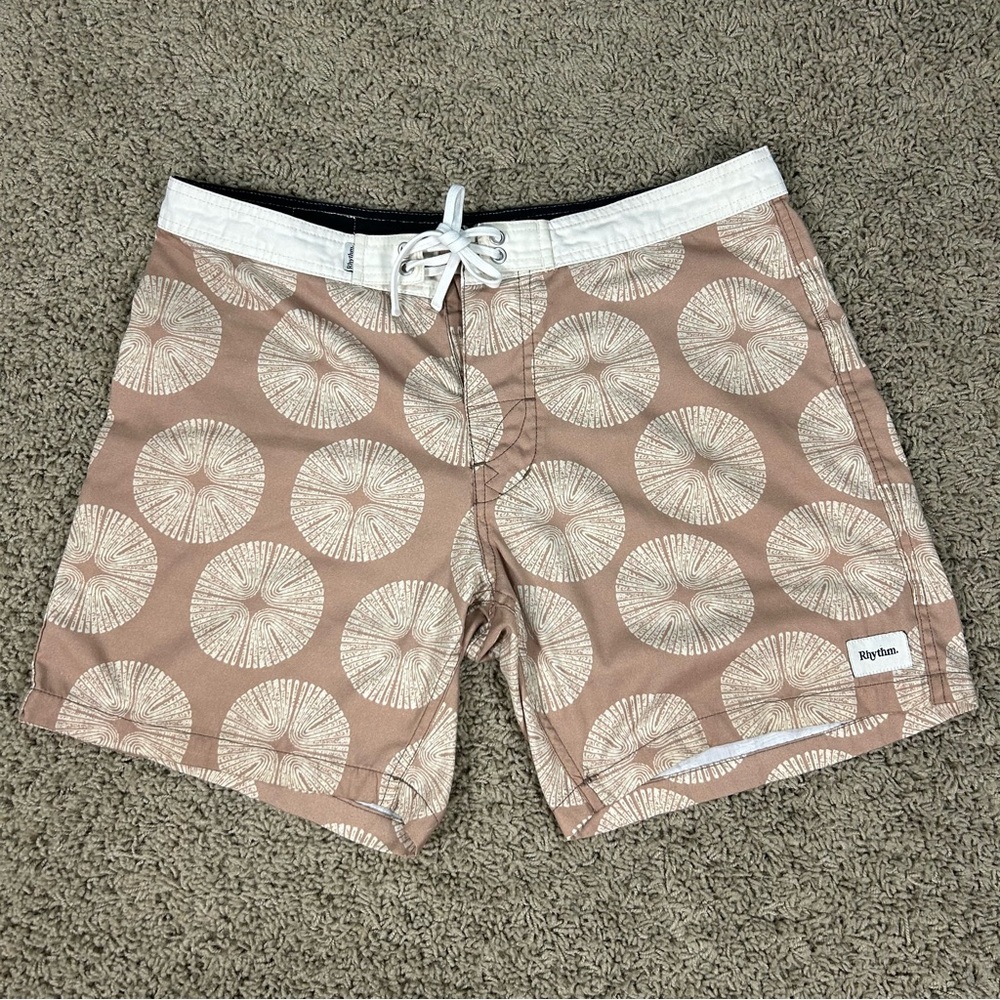 Rhythm Classic Shorts Mens 32x7 Brown Tropical Sunset Floral Geometric Hawaiian